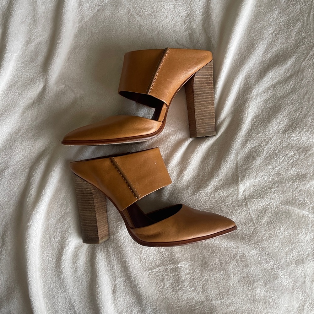 Coach Fortune Congac leather block heel mules size 10